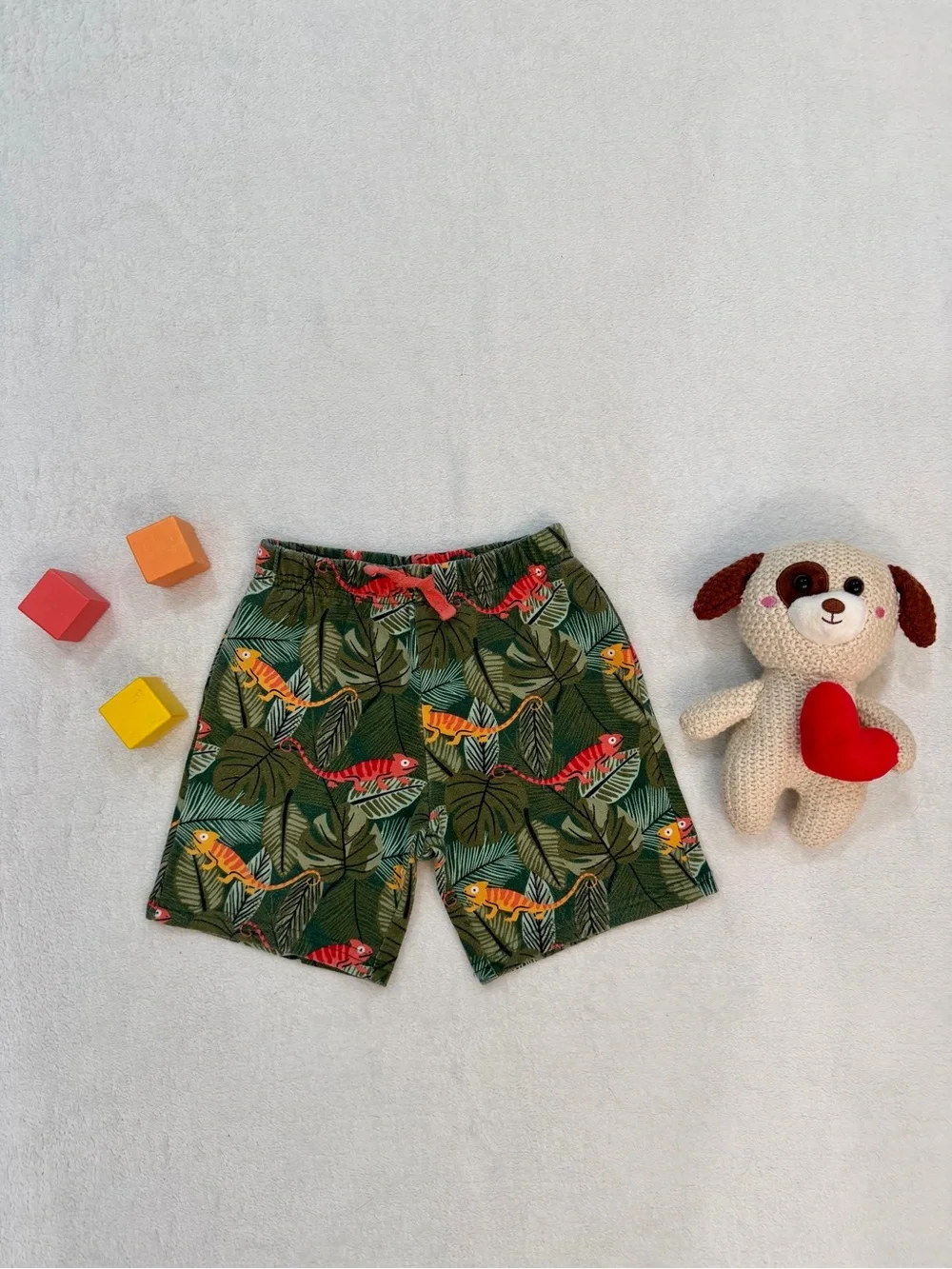 Kids Green Tropical Chameleon Print Shorts